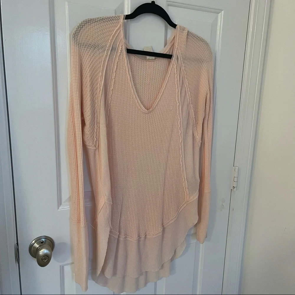 🎉HOST PICK🎉 NWOT Free People pink Drippy long sleeve waffle print shirt - Picture 3 of 8